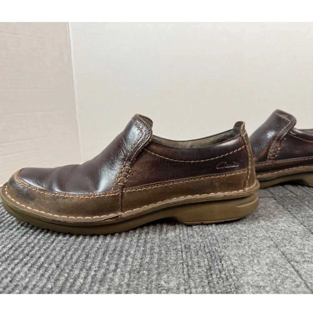 Clarks Collection Mens 10M Brown Leather Slip On Loafers 02131 Casual Shoes